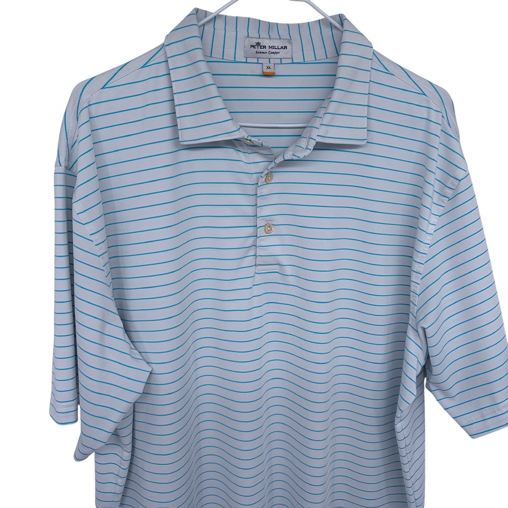 Peter Millar Summer Comfort Golf Polo Shirt XL Blue Stripes Golfing Big Lots
